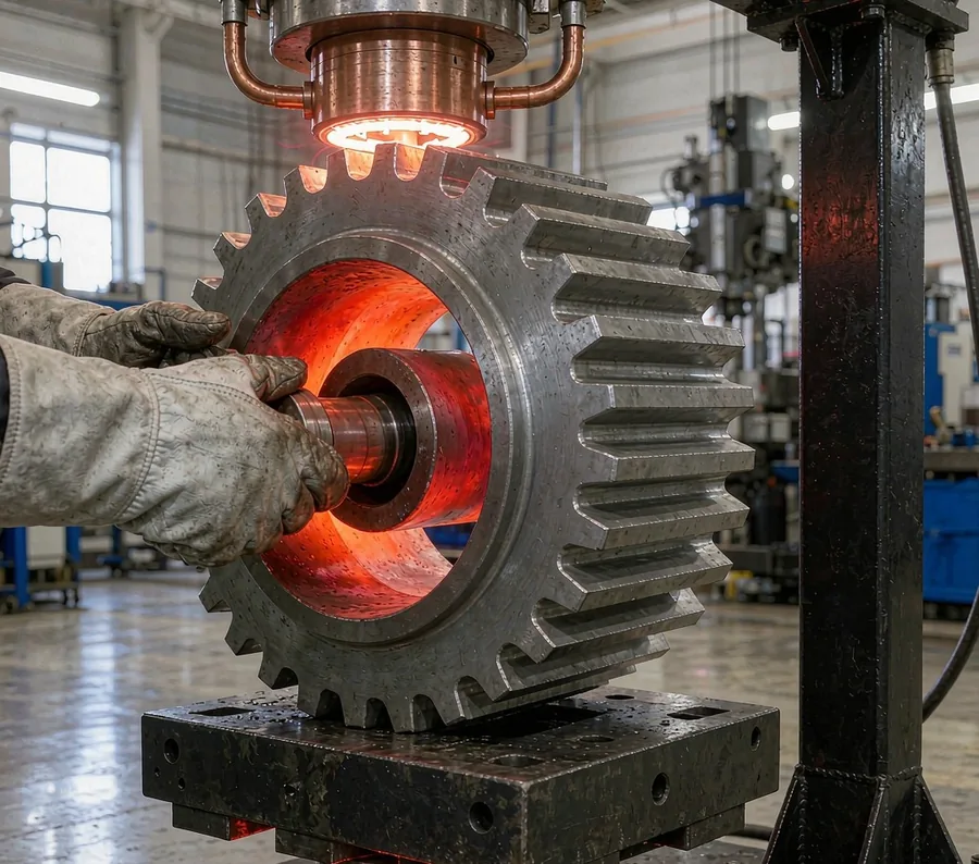 Induction shrink fitting of gear onto shaft