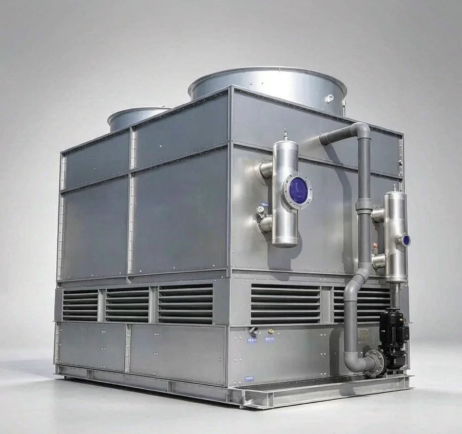 Closed-circuit cooling tower and water chiller for induction heating equipment